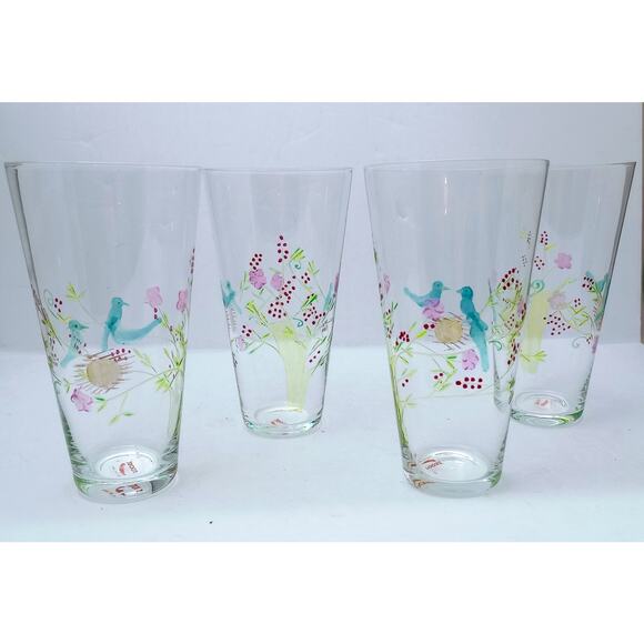 Roost San Francisco Etched Bird On Nest Set Of 4 Tumblers B - Picture 1 of 6